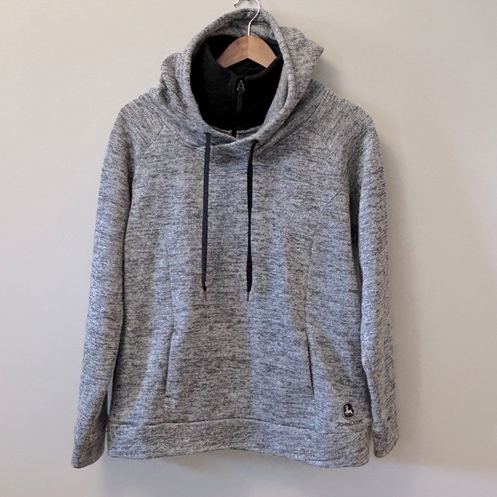 John Deere Women’s Heather Gray Drawstring Hoodie Zip Mock Neck Collar Size M